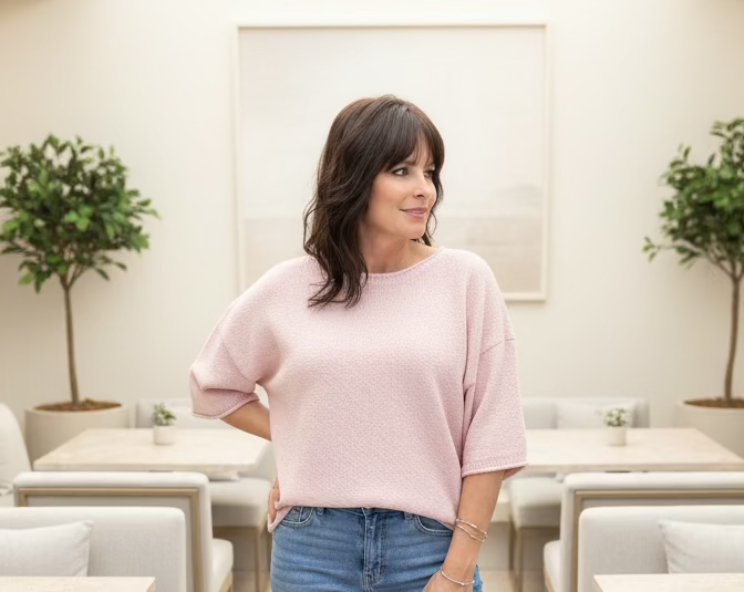 Light Pink Raw Edge Top - Jolie Femme Boutique