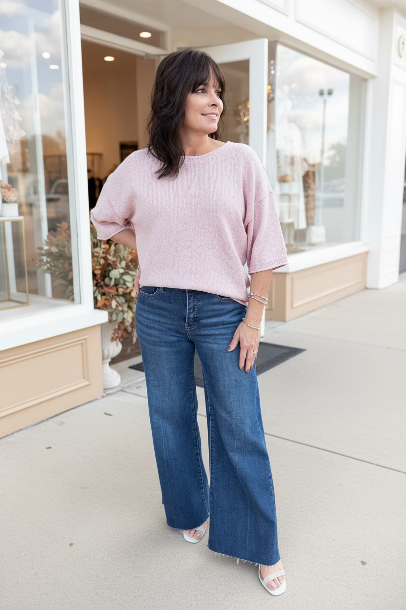 Light Pink Raw Edge Top - Jolie Femme Boutique