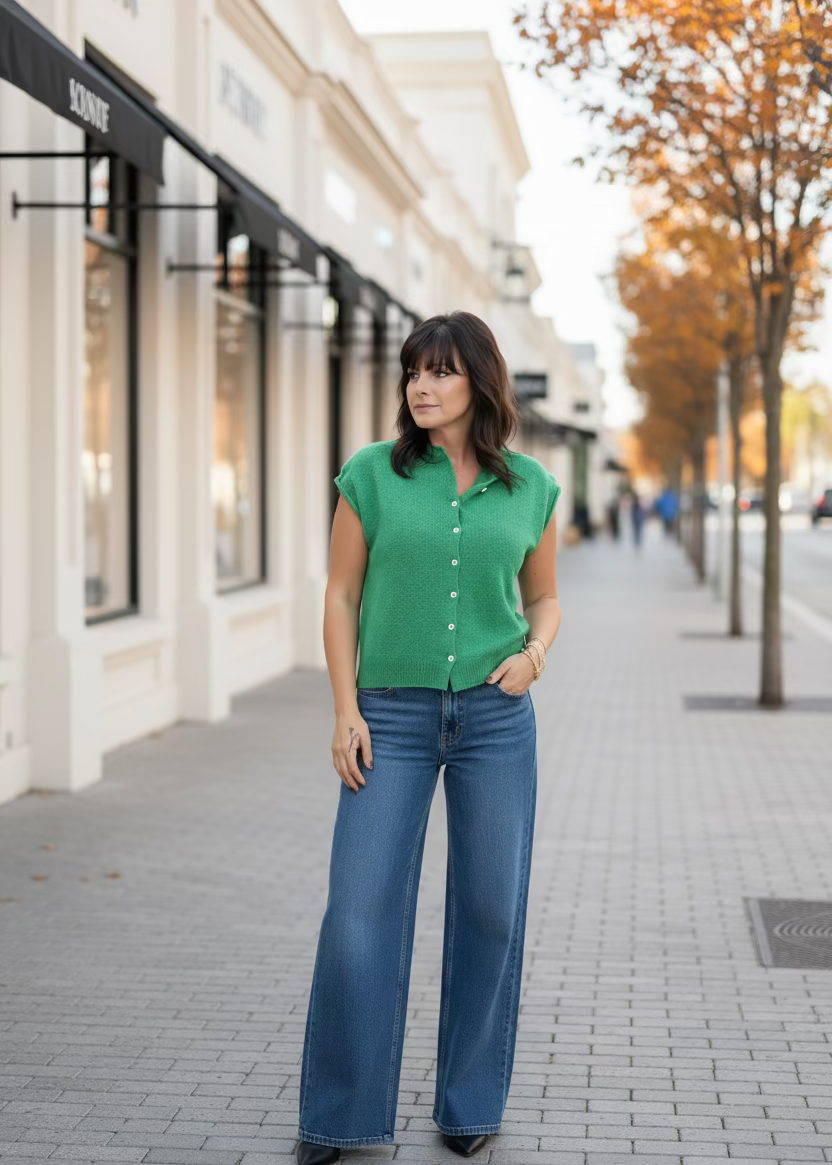 Kelly Green Rolled Sleeve Top - Jolie Femme Boutique