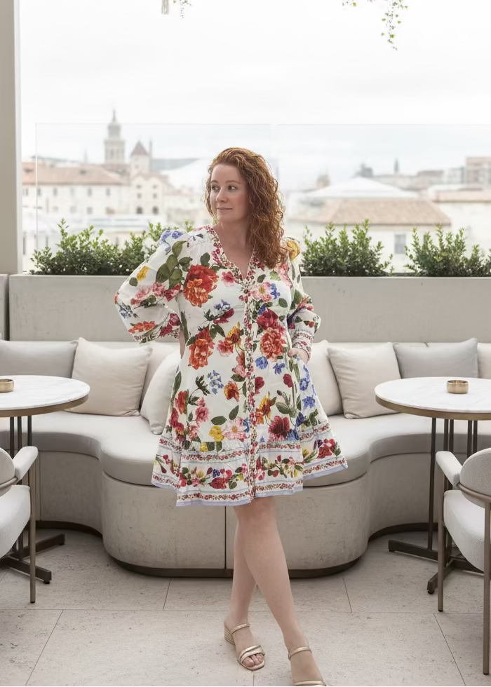 Floral Border Print Mini Dress - Jolie Femme Boutique
