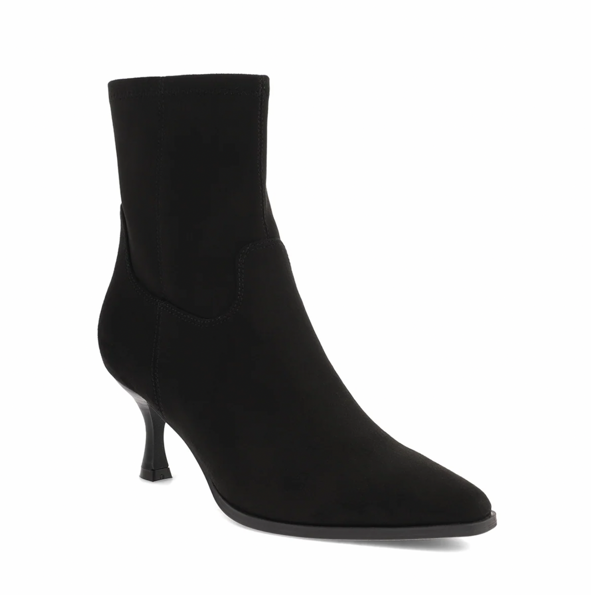 MIA Aletta black suede bootie with sleek ankle-high design and side zip closure