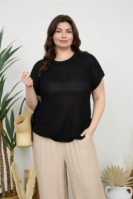 Plus Size Crew Neck Batwing Top - Jolie Femme Boutique