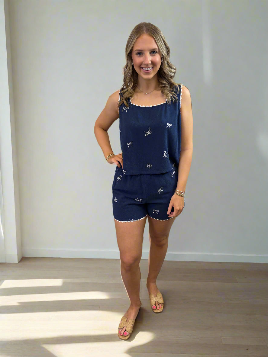 Ribbon Embroidered Linen Short - Jolie Femme Boutique