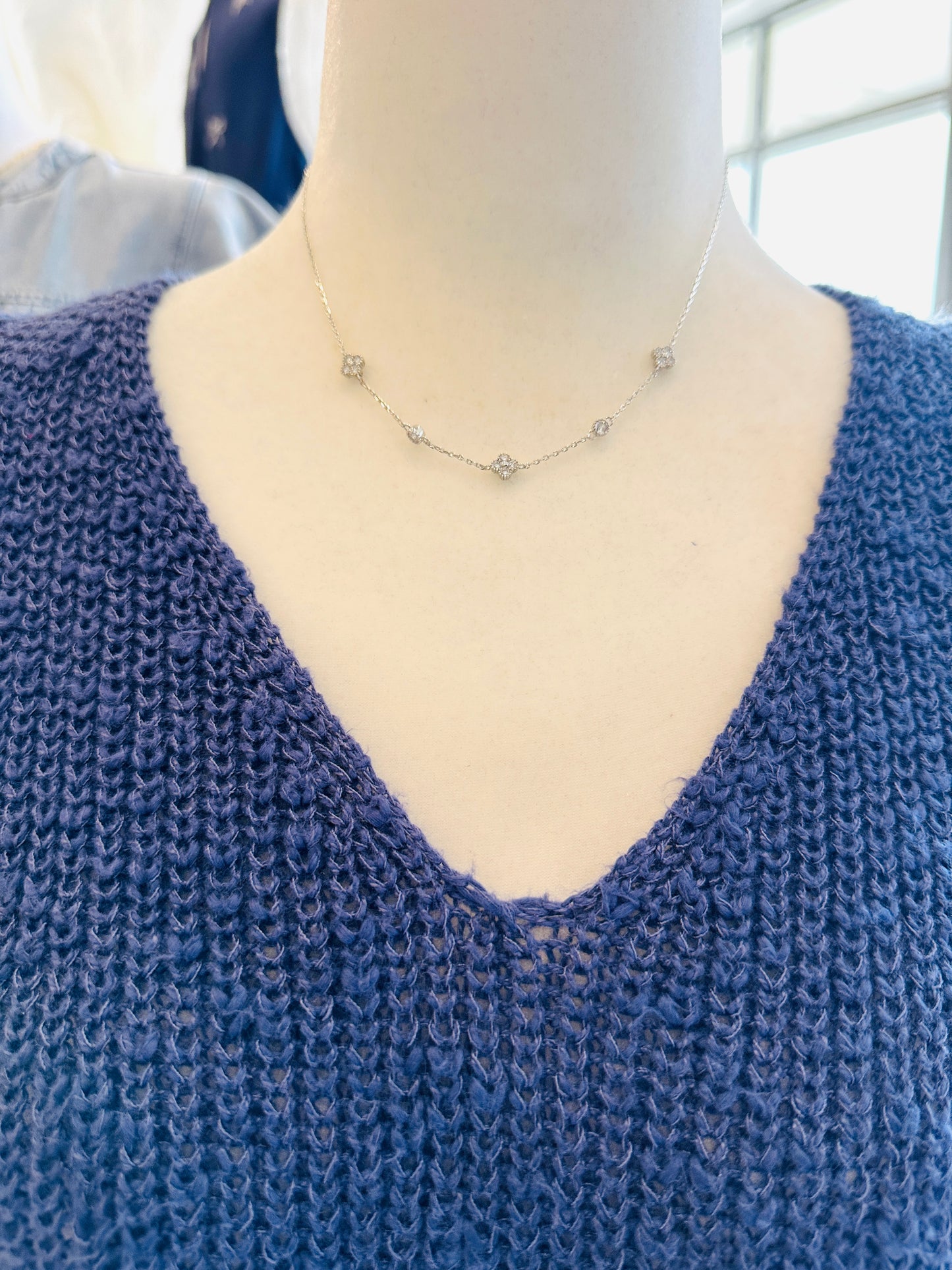 Silver Dainty Clover W/Rhinestone Necklace - Jolie Femme Boutique