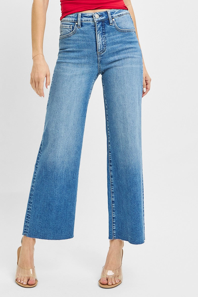 Light Wash Tummy Control High Rise Crop Wide Leg Jeans
