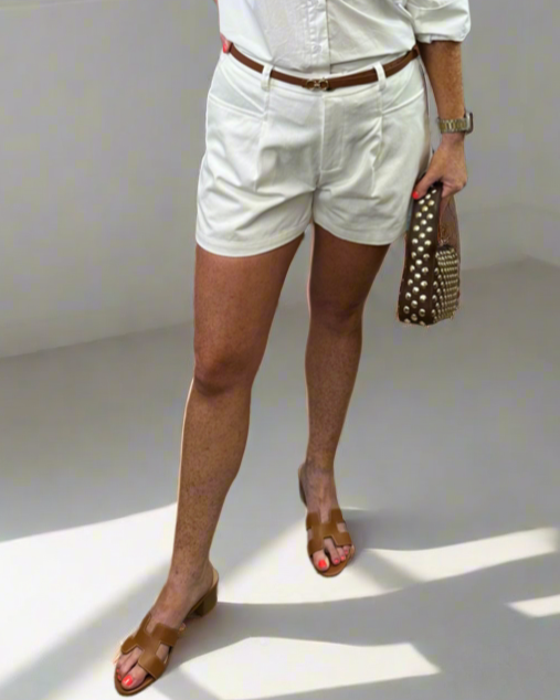 Twill Box Pleat Off White Shorts - Jolie Femme Boutique