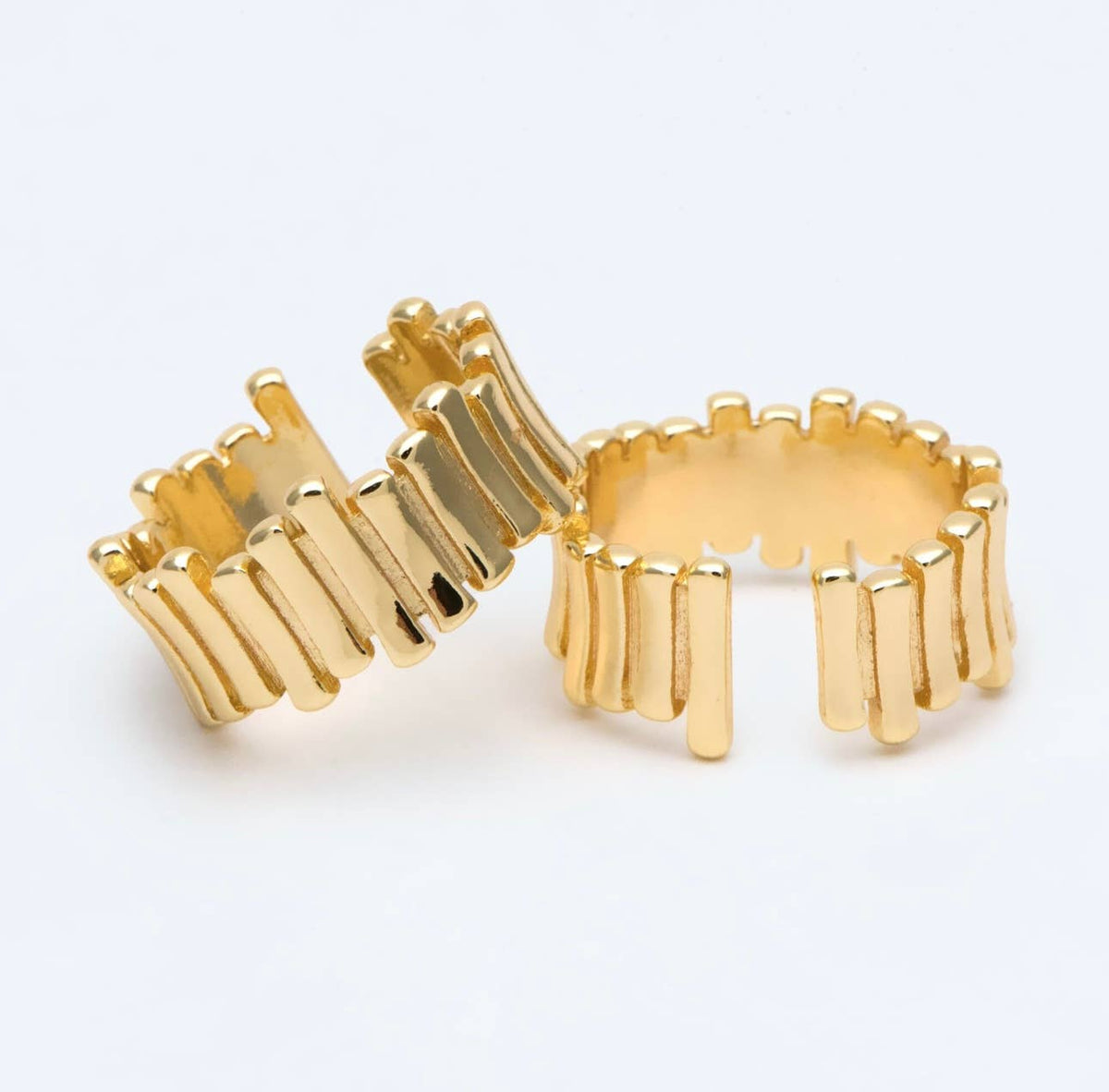 Gold plated chunky ring by Bella Rey Jewelry on a white background
