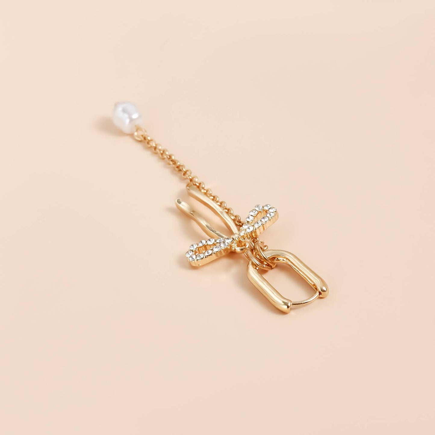 MKS America - Elegant Bow Tassel Earrings with Pearl and Rhinestones - Gold / M - Jolie Femme Boutique