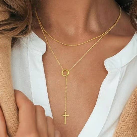 18K Gold Tarnish-Free Y Cross Necklace