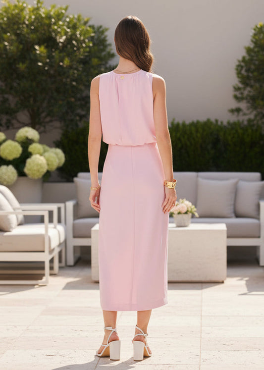 TCEC - CD06907-Blouson Sleeveless Midi Dress with Front Slit - Pink / S - Jolie Femme Boutique