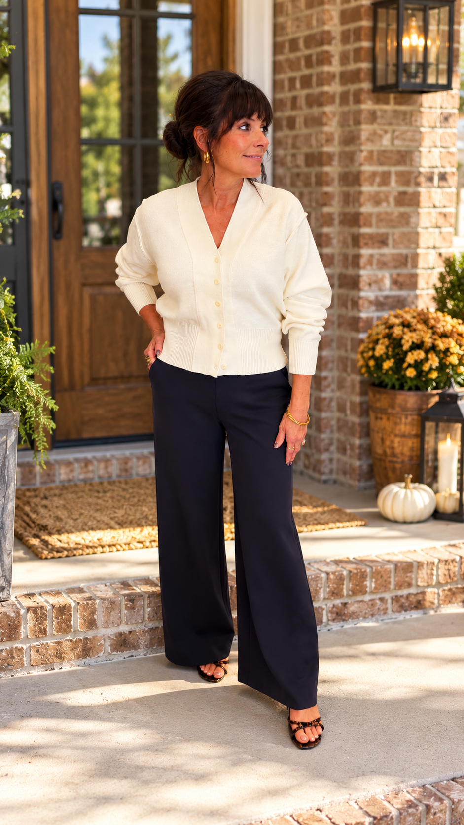 Ivory V-Neck Raw Hem Cardigan