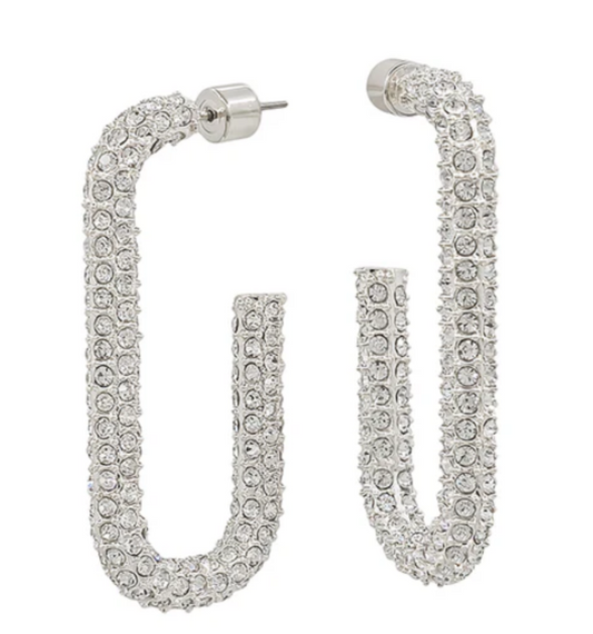 Silver Rhinestone Oval Hoop Earring