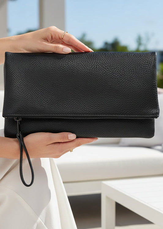 JNBFASHION.COM - Women's Vegan Leather Zipper Foldover Clutch Purse with Tass - Black - Jolie Femme Boutique
