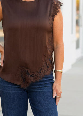 Brown Asymmetrical Lace Top