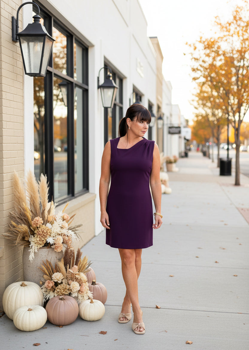 Plum Asymmetrical Sheath Mini Dress