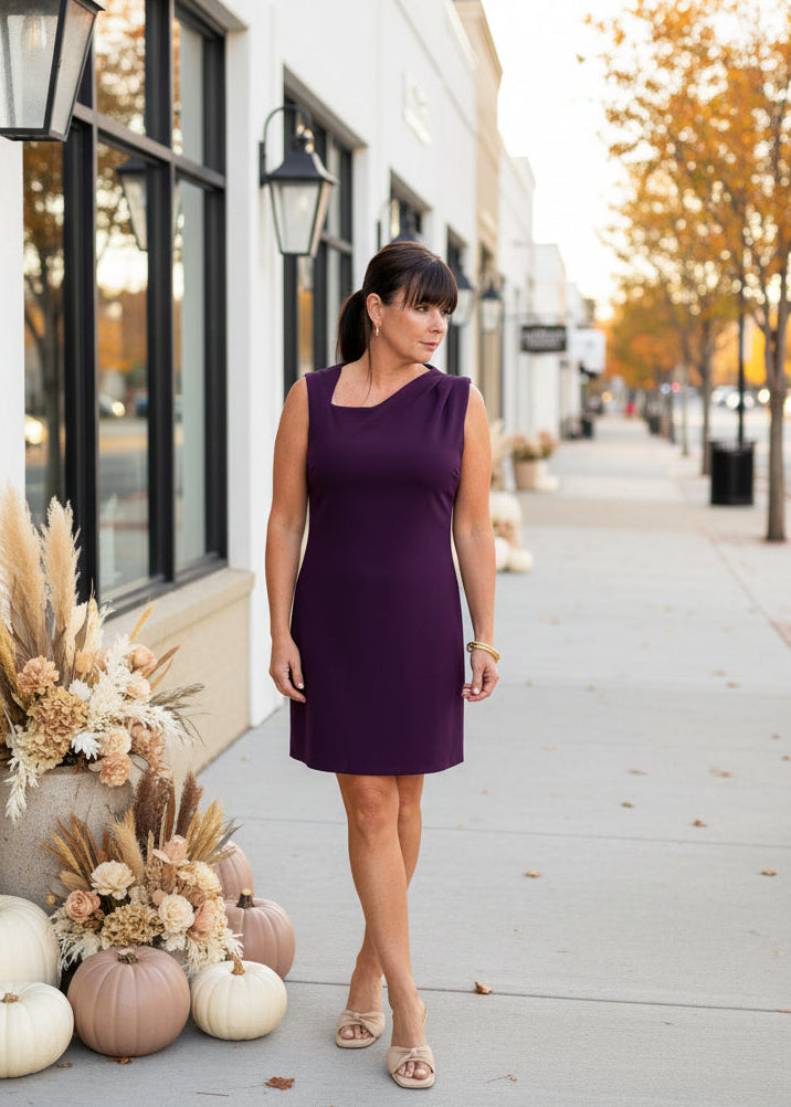 Plum Asymmetrical Sheath Mini Dress