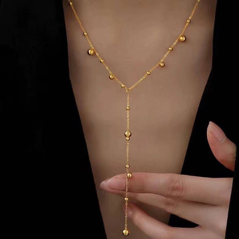 JOSSLYN by wall to wall - 18K STAINLESS STEEL TARNISH FREE BALL Y NECKLACE | 40NK9617 - GOLD - Jolie Femme Boutique