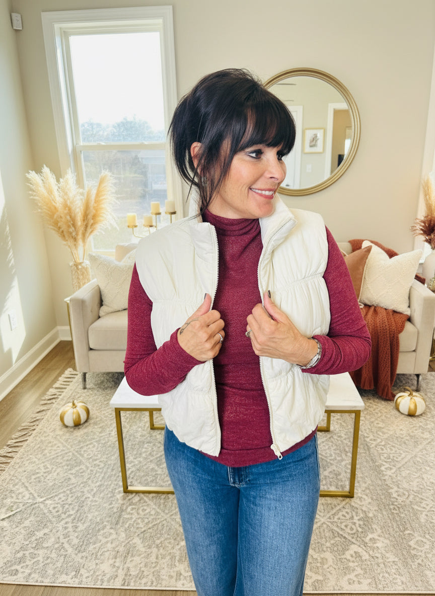 Wine Mock Neck Long Sleeve Top