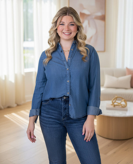 Chambray Collard Button Down Top