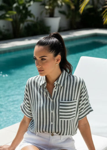 Black Stripe Button Down Top - Jolie Femme Boutique
