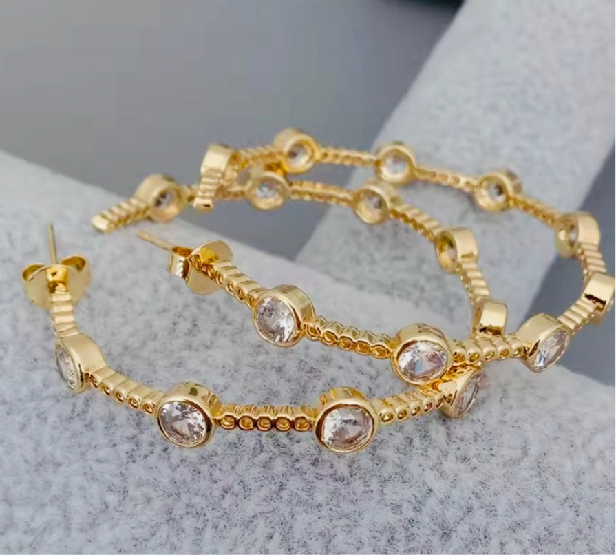 Gold Rhinestone Hoops