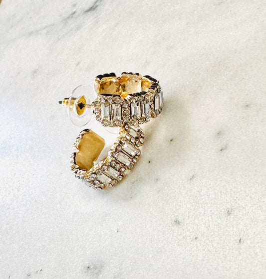 Gold Baguette Rhinestone Hoop Earring - Jolie Femme Boutique