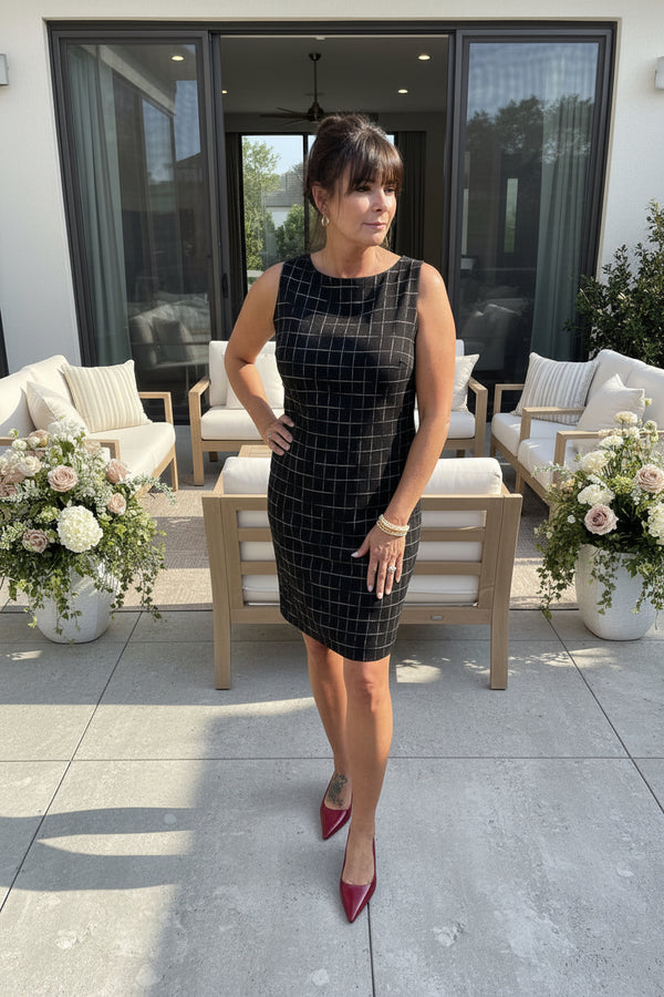 Black Sheath Dress With Grid Pattern - Jolie Femme Boutique