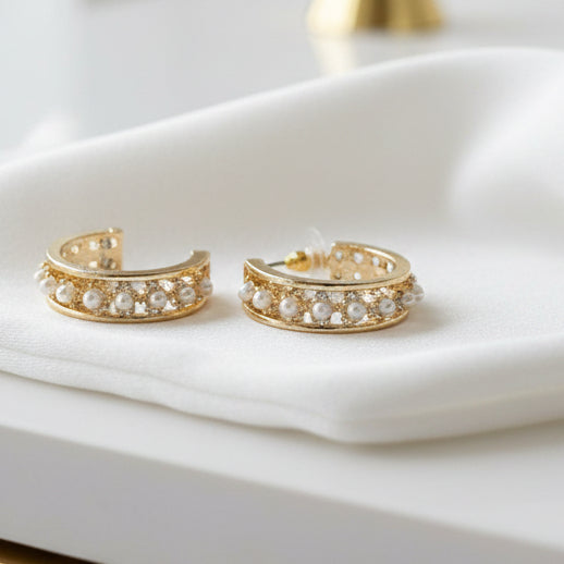 Gold Hoop With Pearl Accent Earring - Jolie Femme Boutique
