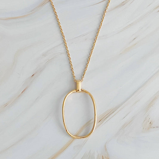 Sleek Oval Pendant Long Necklace