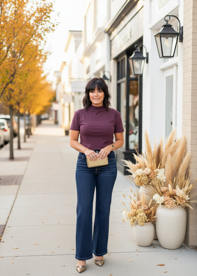 Mock Neck Ribbed Top