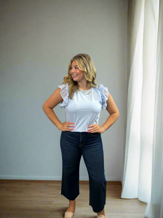 Ruffle Tee Top - Airy Blue