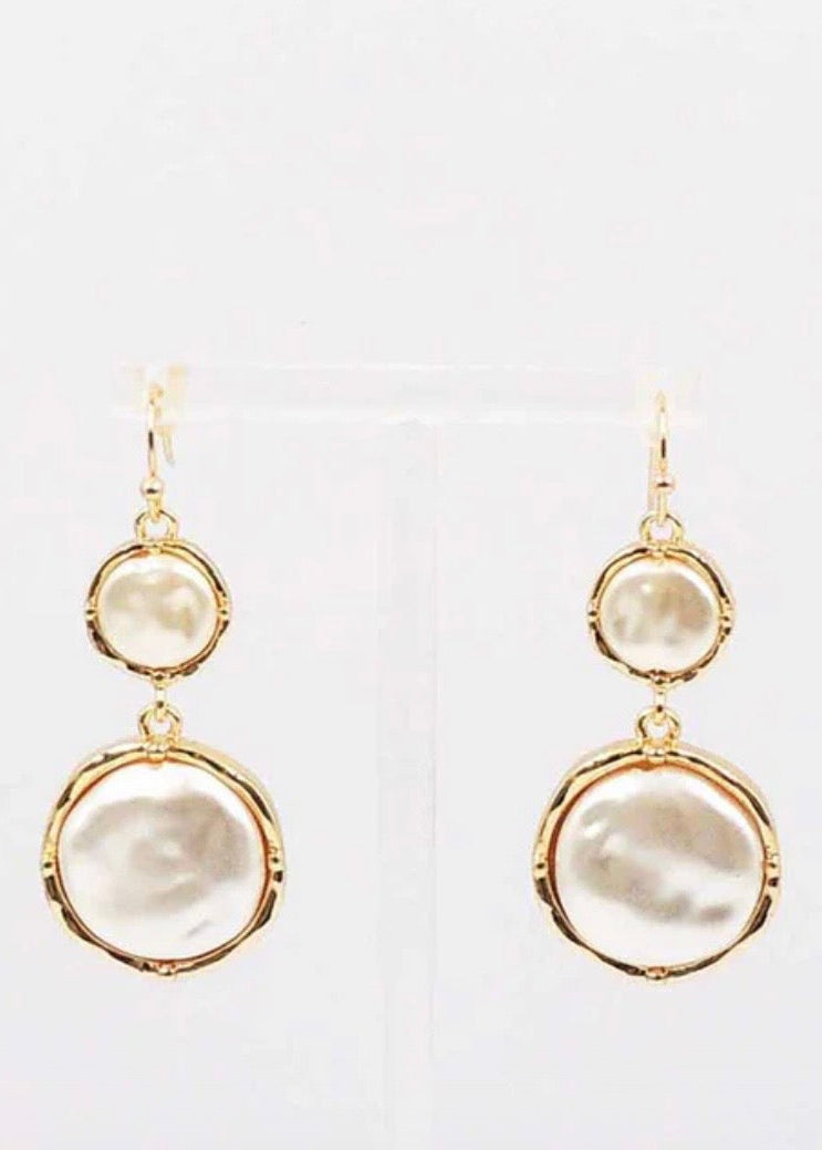 Freshwater Coin Pearl Double Drop Earring
