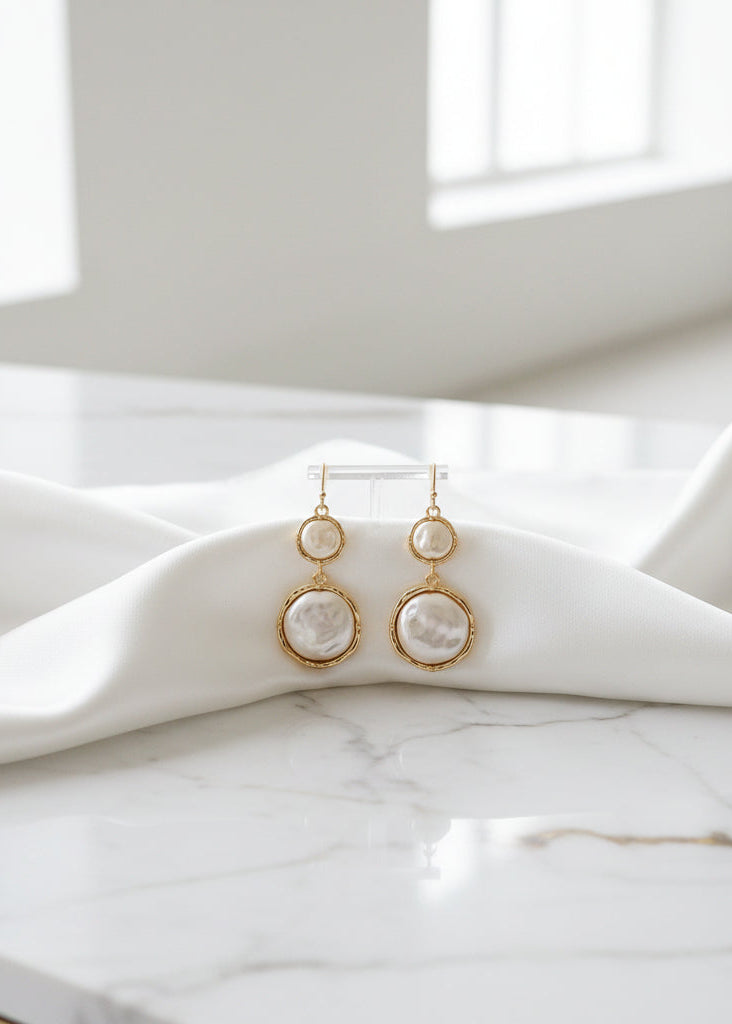 Freshwater Coin Pearl Double Drop Earring