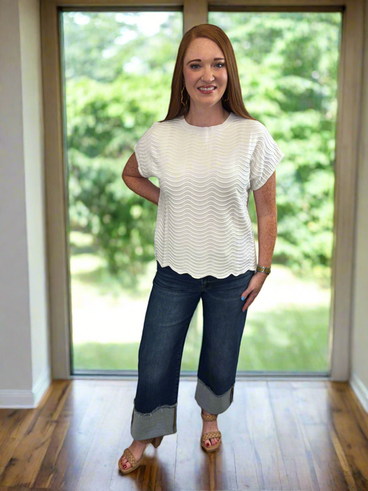 White Scallop Pattern Top - Jolie Femme Boutique