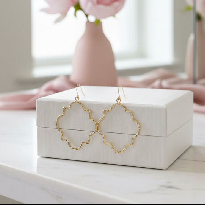 Gold Hammered Geometric Drop Earring - Jolie Femme Boutique