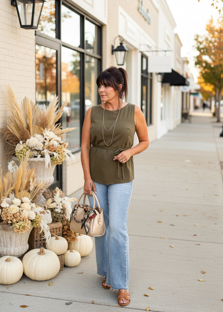 Olive Sleeveless Cinched Top