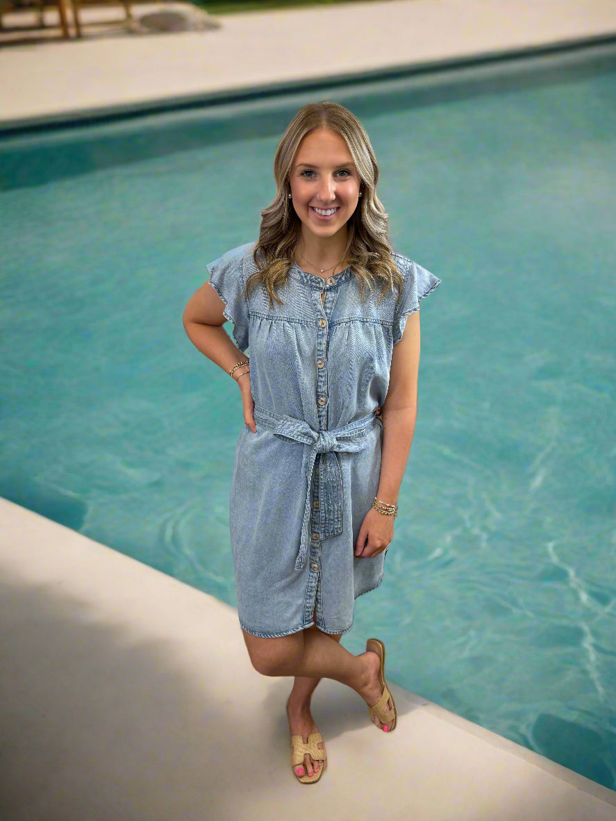 Chambray Belted Mini Dress