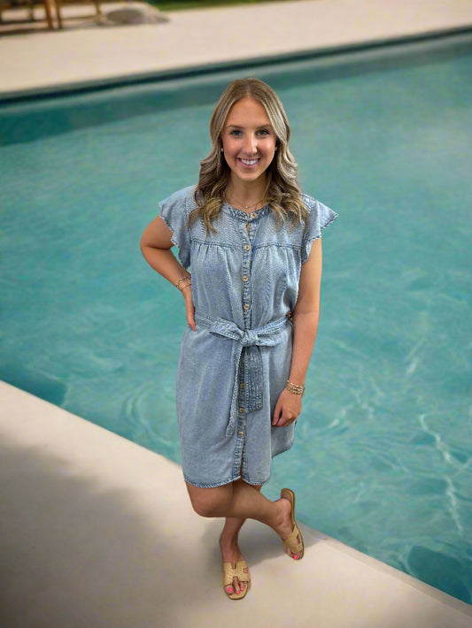 Chambray Belted Mini Dress