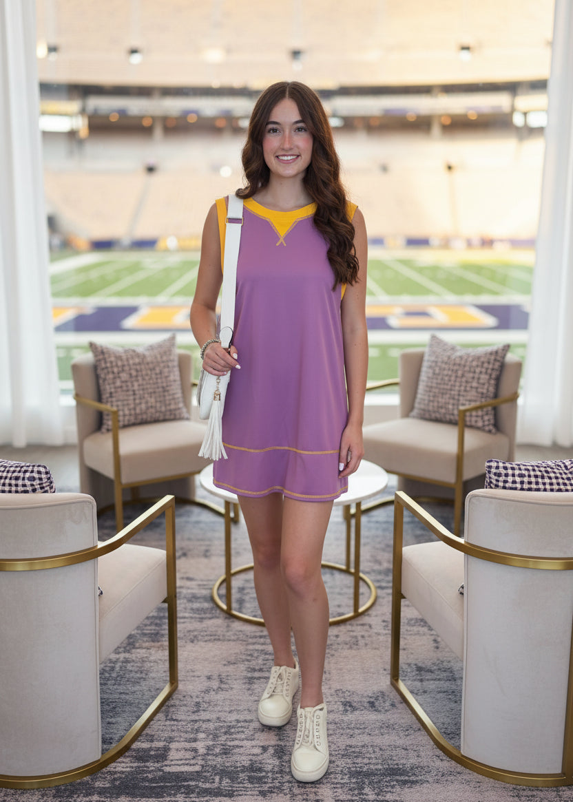 A-Line Purple & Gold Gameday Dress