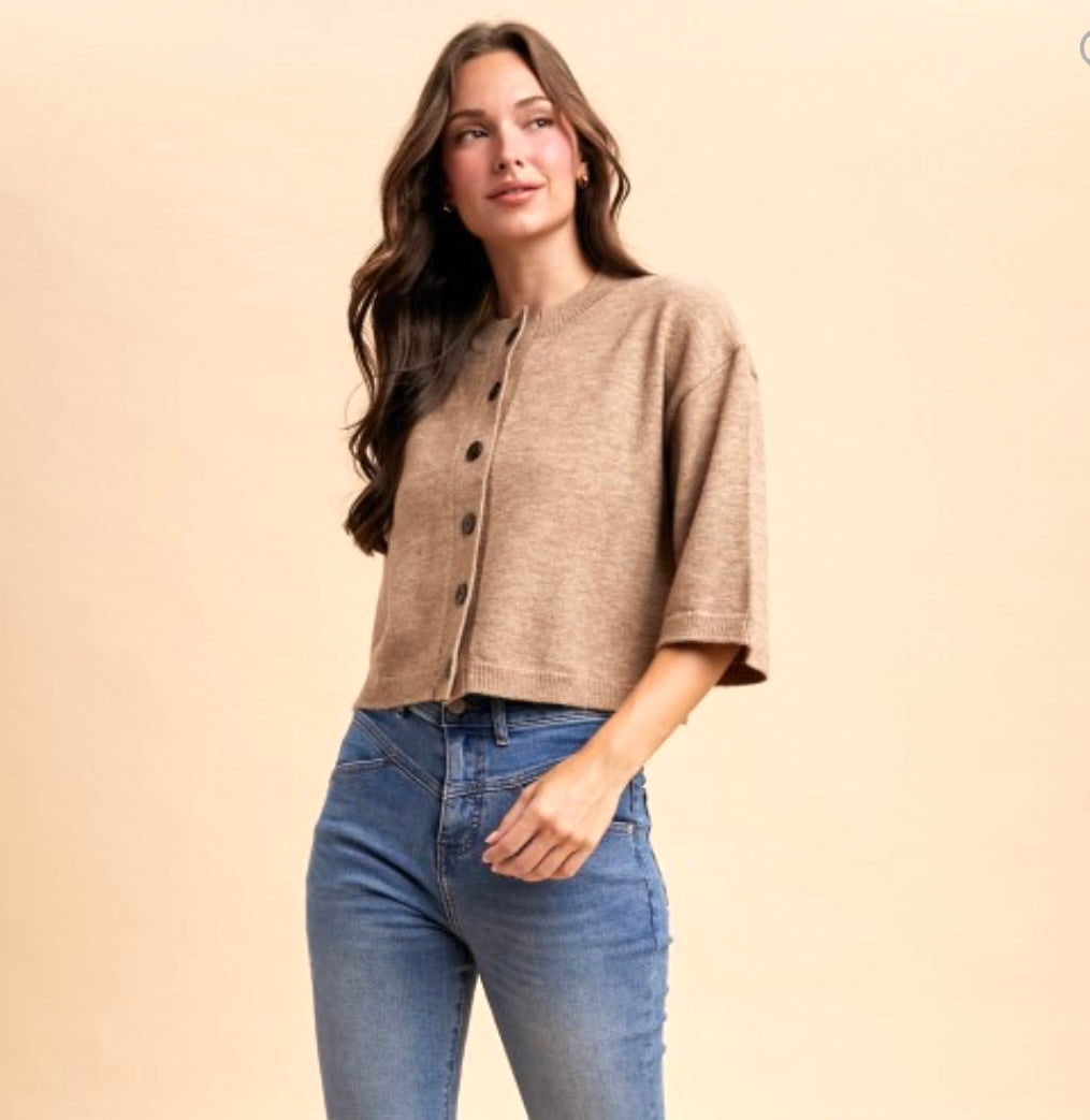 Mocha Half Sleeve Button Down Cardigan