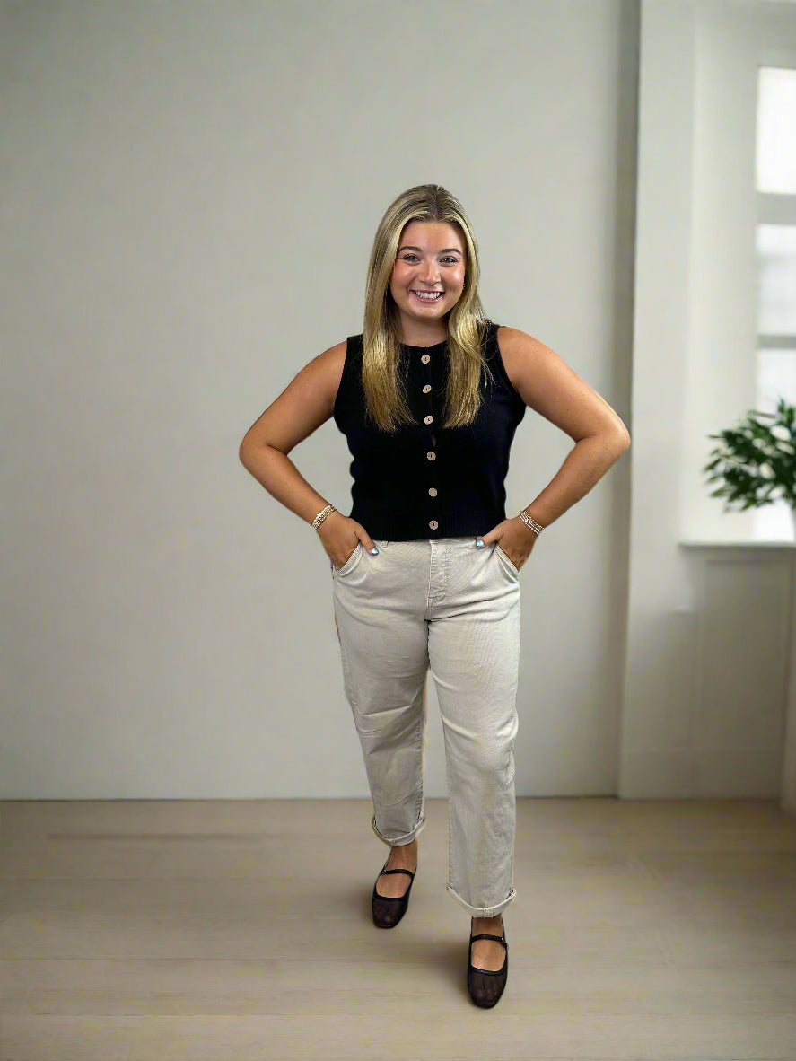 Risen High Rise Relaxed Barrel Jean-Almond