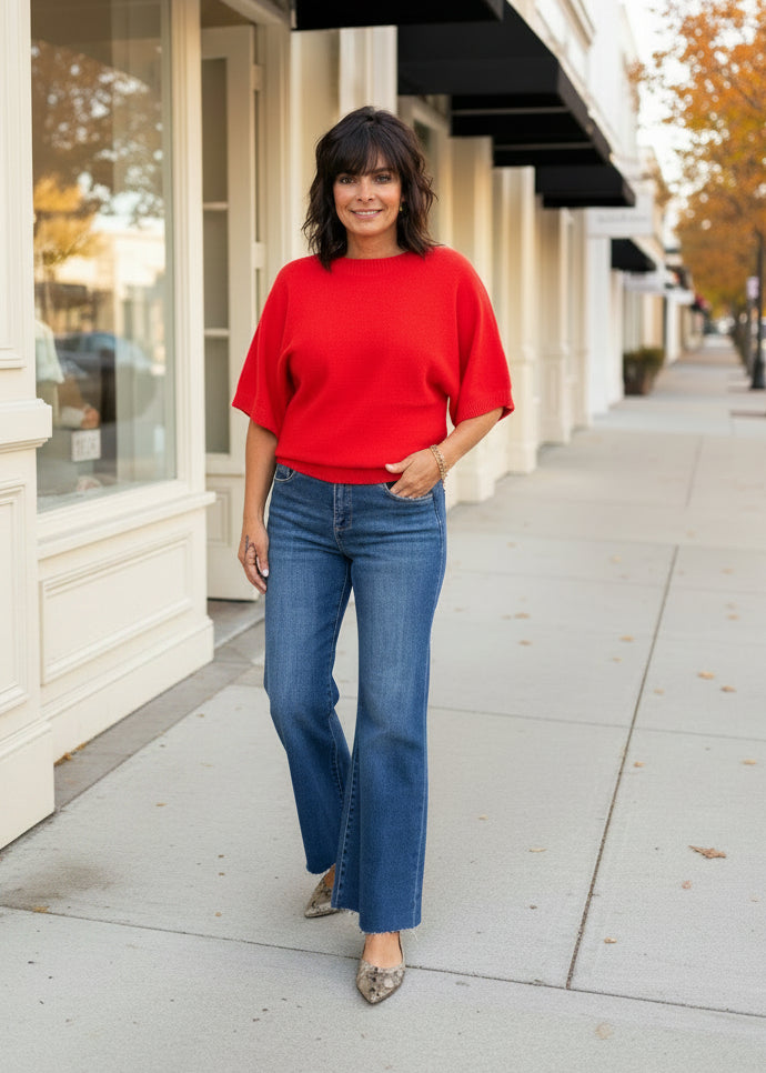 Solid Crew Neck Dolman Knit Top