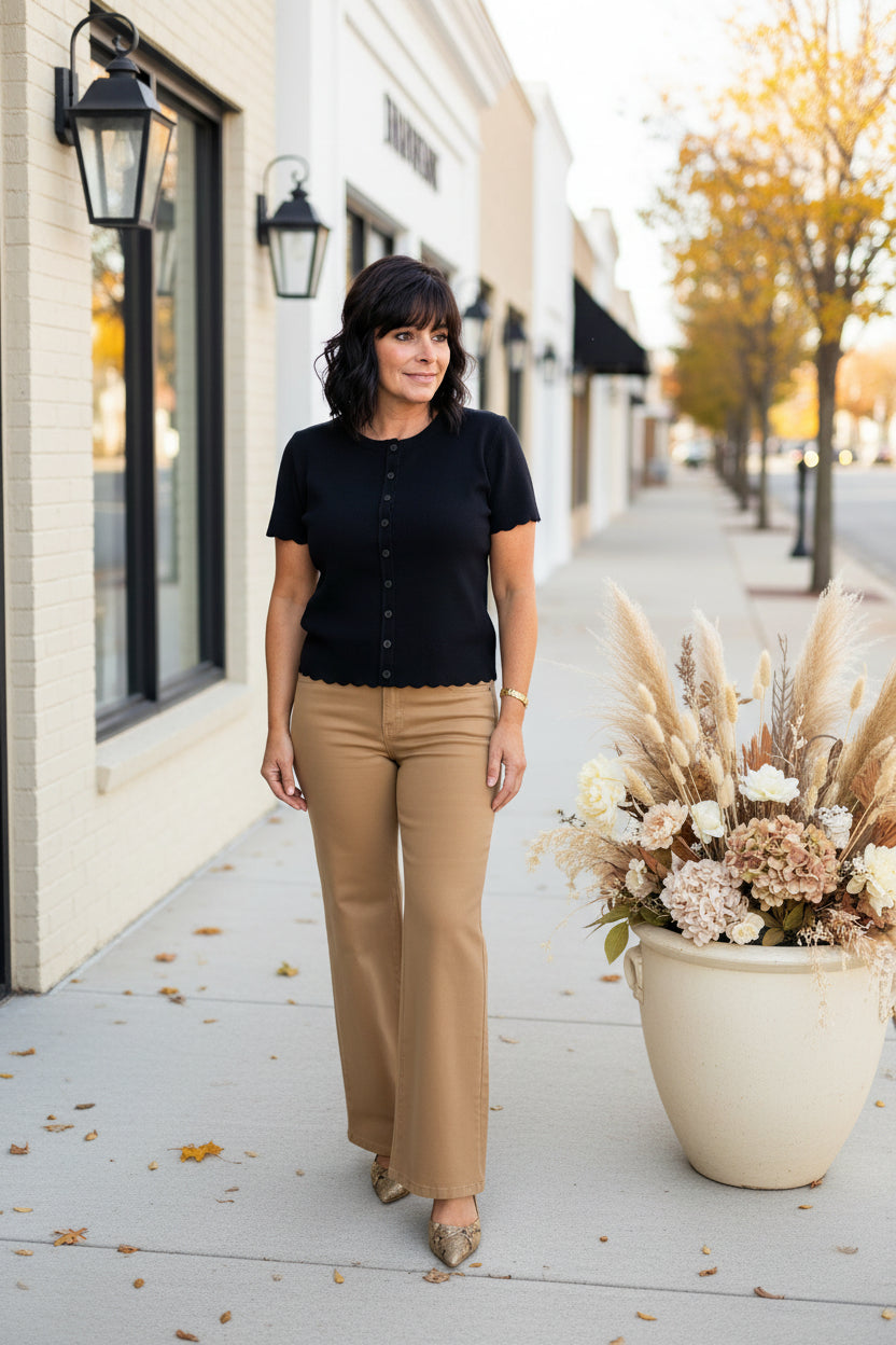 Black Scalloped Knit Cardigan