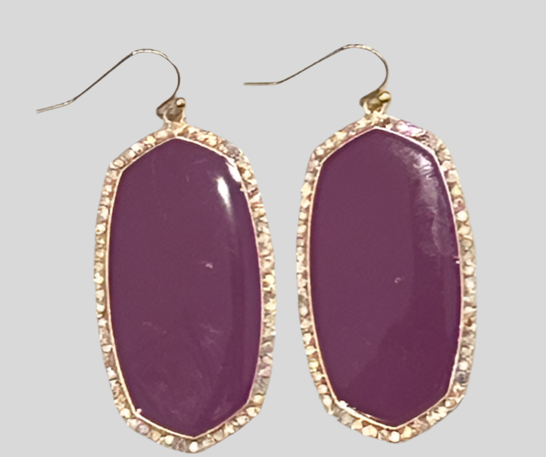 Large Purple Stone w/Rhinestones Earring