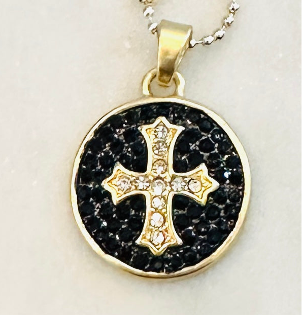 Black Rhinestone Cross Pendant Necklace - Jolie Femme Boutique