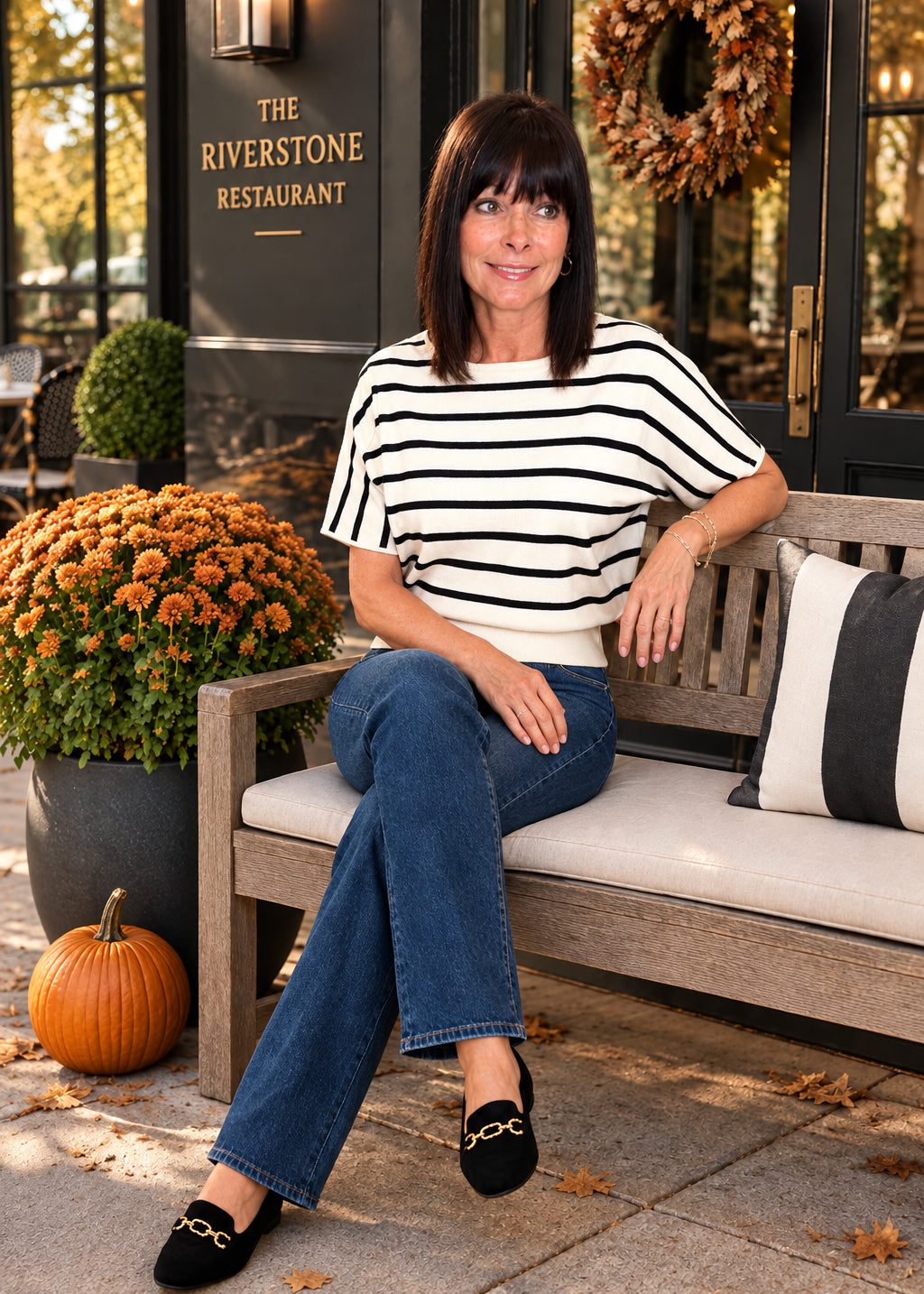 Ivory Striped Short Sleeve Top