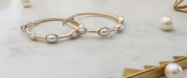 Matte Gold Bamboo Pearl Hoop - Jolie Femme Boutique