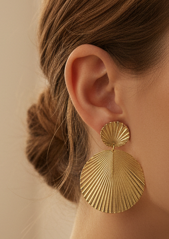Ribbed Round Drop Earring