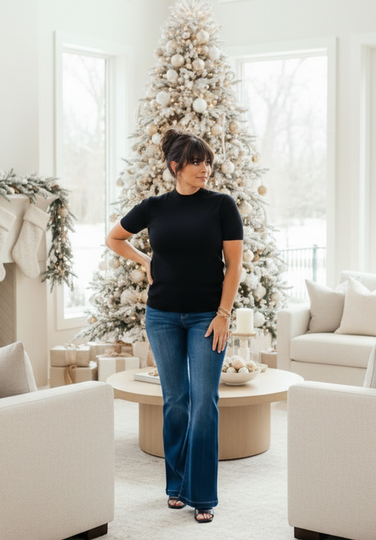 Black Short Sleeve Knit Top - Jolie Femme Boutique