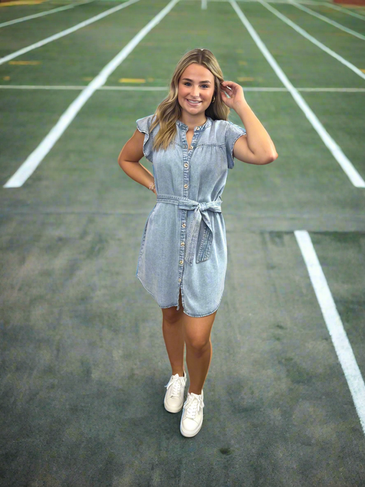 Chambray Belted Mini Dress